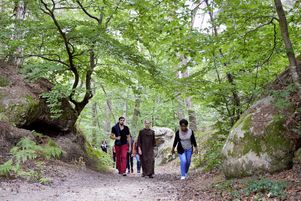Balade en forêt de Fontainebleau, lors de la 5e édition du « Chantier de la foi » sur le thème « Fonder sa vie sur la confiance en Dieu » organisé par le centre spirituel des Carmes d’Avon, le 24 août 2017.